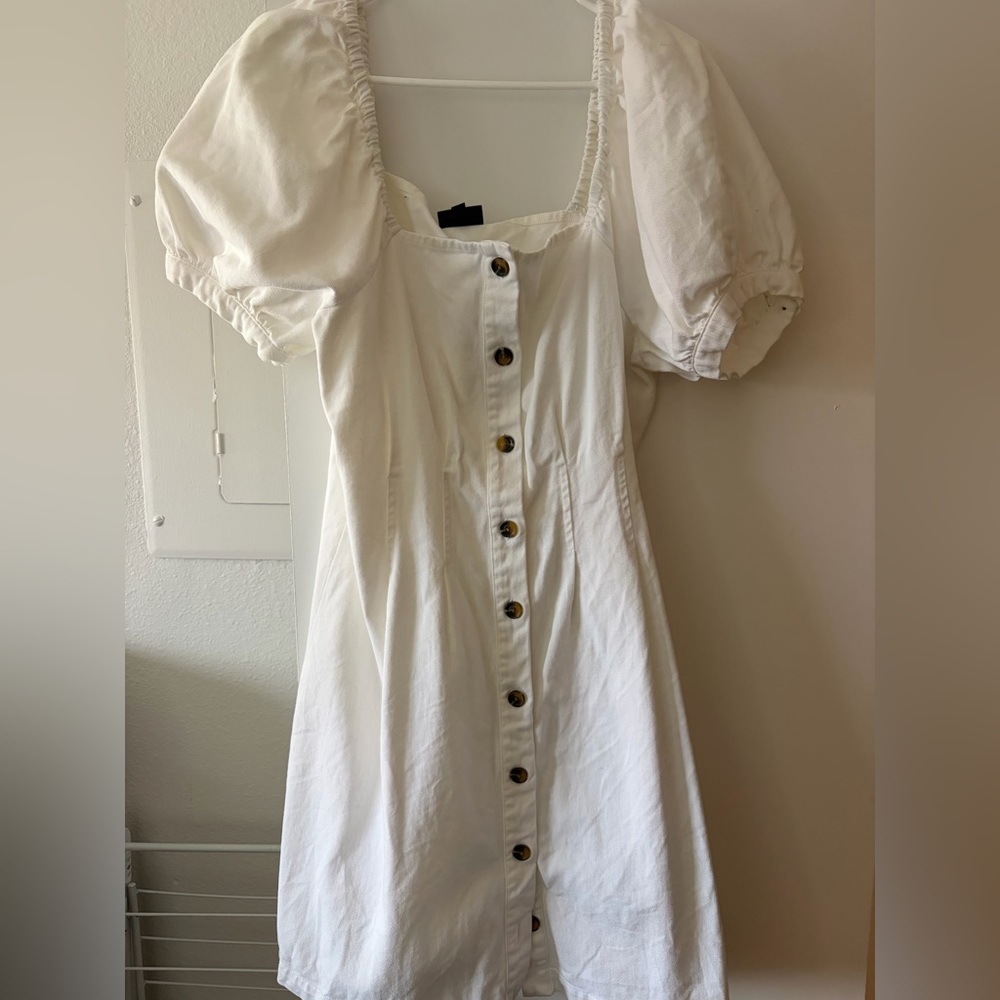 Who What Wear White Puff Sleeve Denim Dress Size L | 100% Cotton - Picture 4 of 14